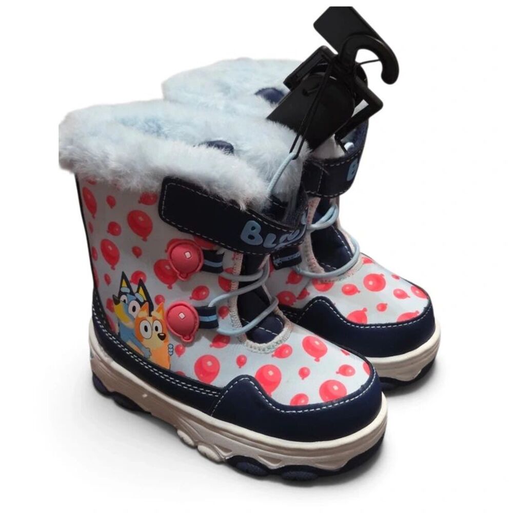 Bluey Toddler Kids Size 7 Winter Boots with Faux Fur Trim Blue Pink New